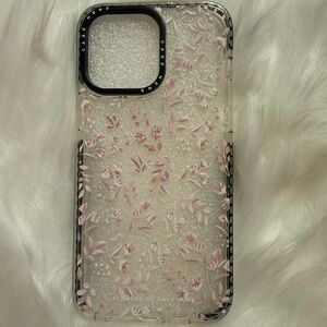 Pink Floral Clear iPhone Case with Black Trim for iPhone 14 Promax